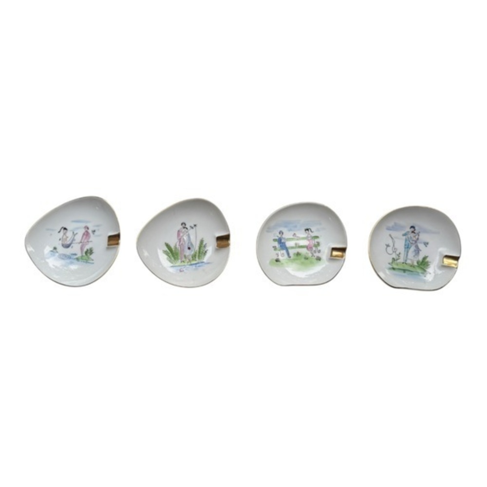 Vintage! Lefton China #160 Four Seasons Ashtray w/ Gold Trim Set of 4  RARE!